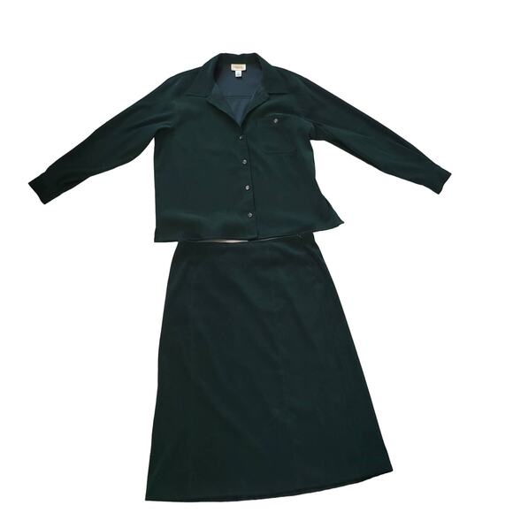 Talbots Size M Two Piece Skirt Set Velour Emerald Green Button Up Top Mature - Picture 5 of 14